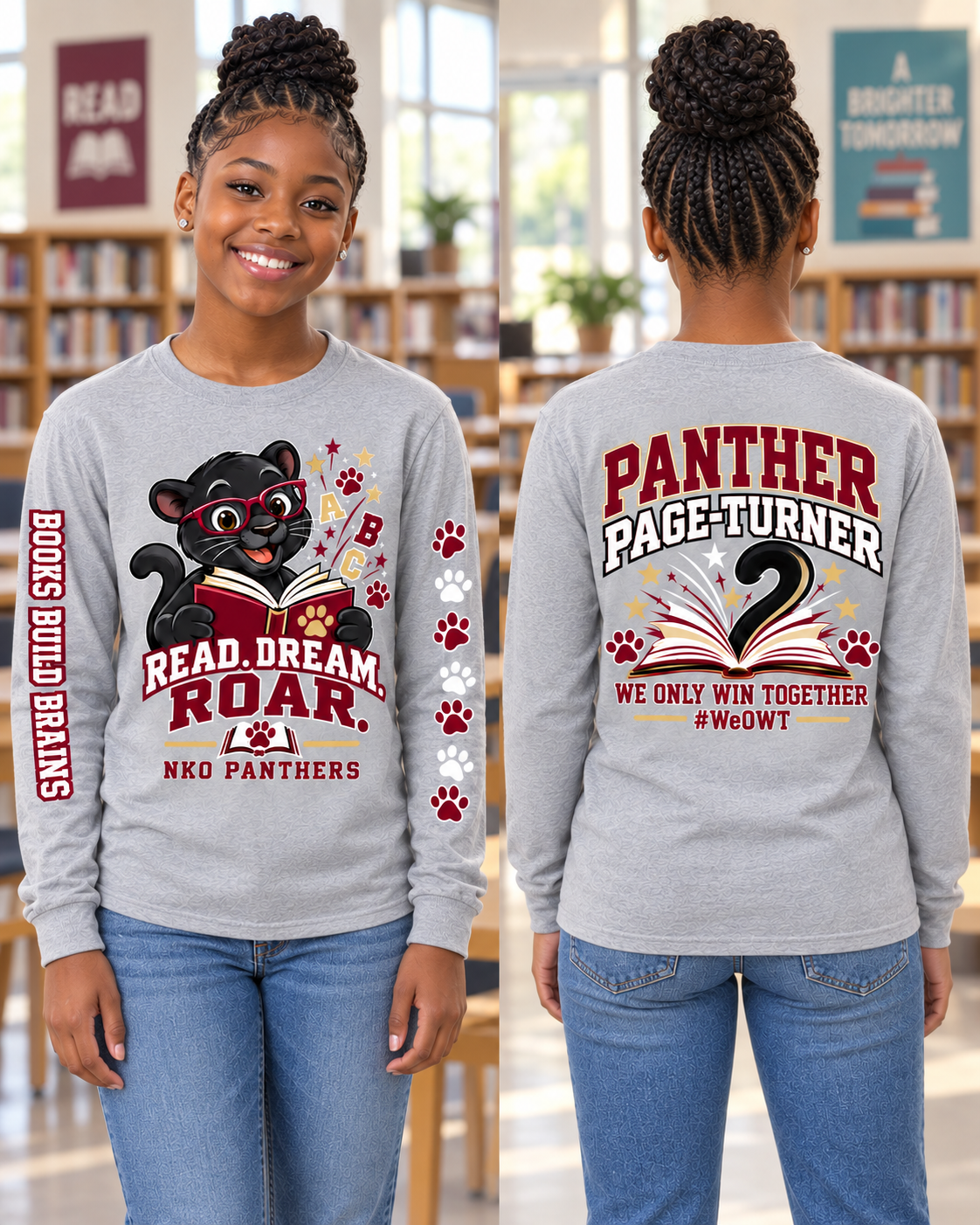Customized Youth Long sleeve Front, back & sleeve design T-Shirt