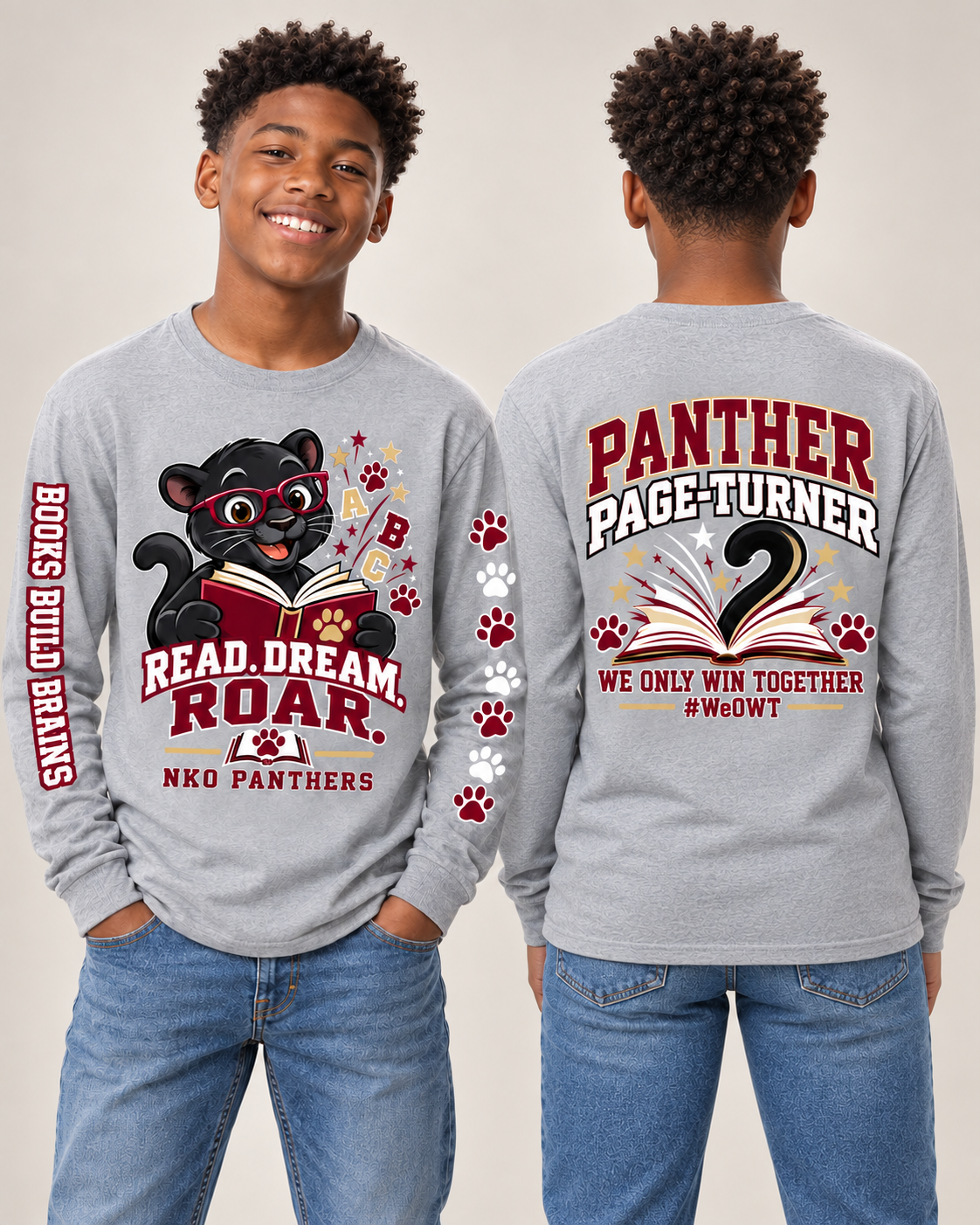Customized Youth Long sleeve Front, back & sleeve design T-Shirt
